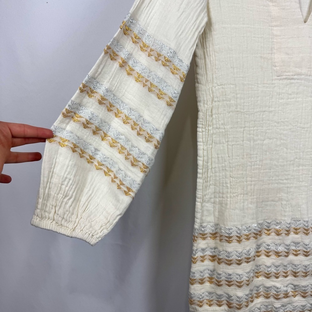 BCBGMAXAZRIA Keely Tunic Dress Long Sleeve Metallic Stripe Boho Notch Neck Sz XS - Picture 5 of 12